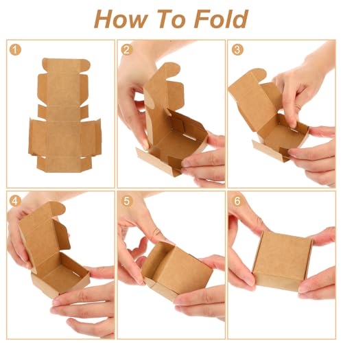HekouJiub 100 Pcs Mini Cardboard Boxes, 2.16" x 2.16" x 1" Small Gift Boxes Brown Kraft Paper Packaging Boxes Foldable Shipping Box for Jewelry, Art Crafts, Small Business Packing, Party Favors - color: Brown