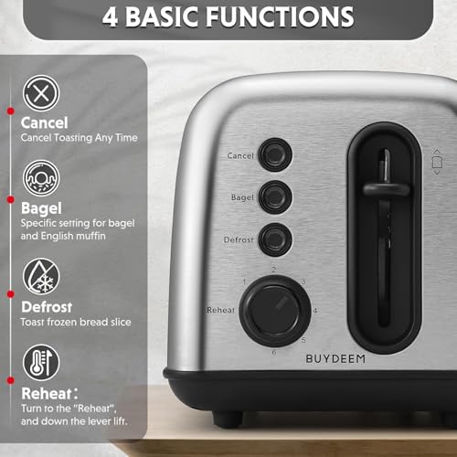 BUYDEEM DT420 2-Slice Toaster, 6 Shade Settings, 1.5" Wide Slots, Silver - size: 2-Slice