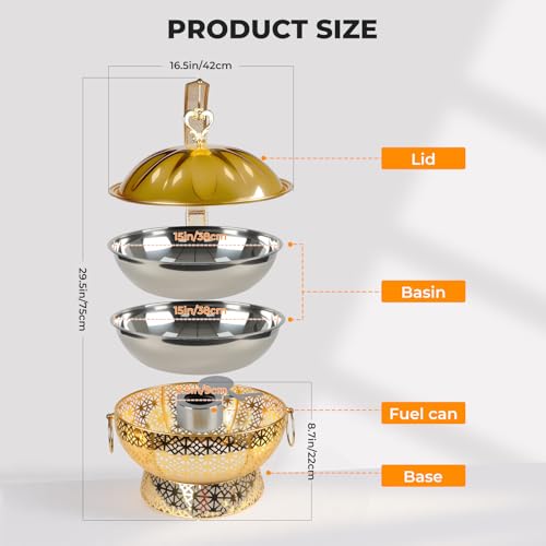 8QT Gold Chafing Dish Buffet Set, Luxury Stainless Steel Food Warmer, Elegant Hollow-Out Design Catering Server for Weddings, Parties, Hotel, Banquets, Christmas & Home Entertaining（4 pcs） - color: Gold01