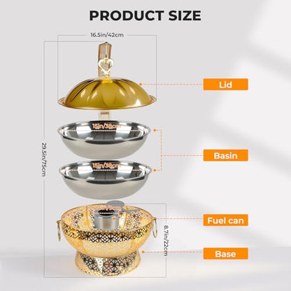 8QT Gold Chafing Dish Buffet Set, Luxury Stainless Steel Food Warmer, Elegant Hollow-Out Design Catering Server for Weddings, Parties, Hotel, Banquets, Christmas & Home Entertaining（4 pcs） - color: Gold01