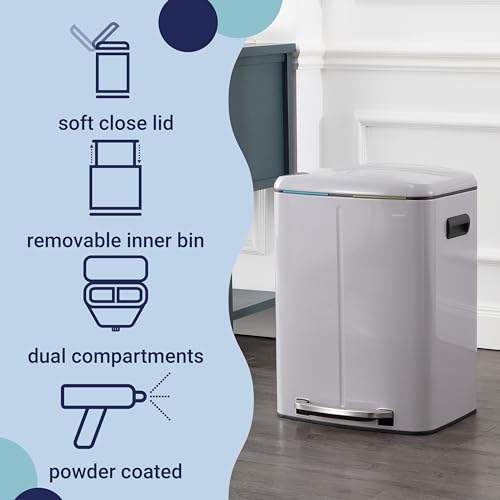 happimess Marco 10.6 Gal Double Bucket Step Trash Can, Gloss Gray - color: Fog Gray