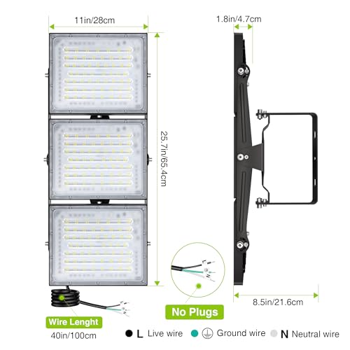 STASUN 3 Pack LED Flood Lights Outdoor(Black+Gray), 600W 60000lm 6000K Daylight White IP66 Waterproof, Commercial Parking Lot Lights, 3 Heads for Yard Street Stadium Outdoor Area Floodlight Bright