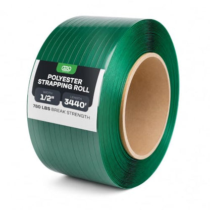 IDL Packaging 1/2" x .025" x 3440' Polyester (PET) Strapping Roll of 8" x 8" Core Size, 780 lbs Break Strength, Green, Smooth - UV and Rust Resistant - size: 1/2W" x 3440L' (780 lbs BS, 8x8 Core)