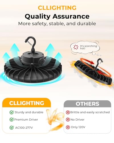 UFO LED High Bay Light 200W, 6 Pack, 32,000LM, IK10, Dimmable, Flicker-Free - size: Dia. 11.02"-200W