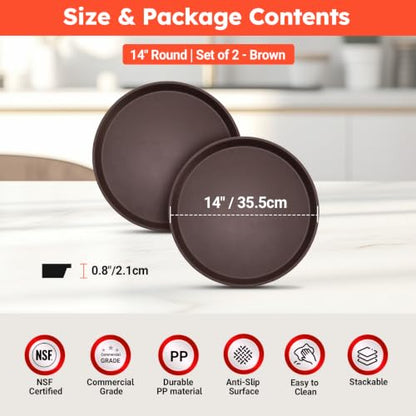 2 Pack 14" Commercial Non-Slip Round Serving Trays, NSF, Brown - color: Brown, size: 14"