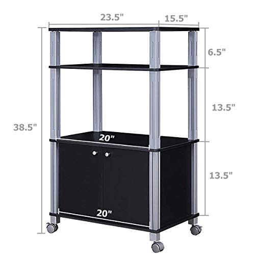 Giantex Rolling Kitchen Bakers Rack Microwave Oven Stand Utility Cart Multifunctional Display Shelf on Wheels with 2-Tier Shelf and Cabinet Spice Organizer for Kitchen Dining Room Furniture (Black) - color: Black