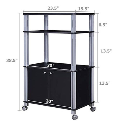Giantex Rolling Kitchen Bakers Rack Microwave Oven Stand Utility Cart Multifunctional Display Shelf on Wheels with 2-Tier Shelf and Cabinet Spice Organizer for Kitchen Dining Room Furniture (Black) - color: Black