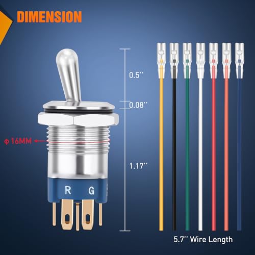 Nilight 3 Pack RGB Toggle Switch 12V Waterproof Stainless Steel Latching - color: 16mm RGB Toggle Switch