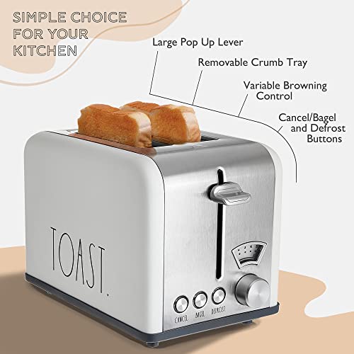 Rae Dunn Toaster, Stainless Steel 2 Slice Square Toaster, Wide Slot with 5 Browning Levels, with Bagel, Defrost and Cancel Options (Cream) - color: Cream