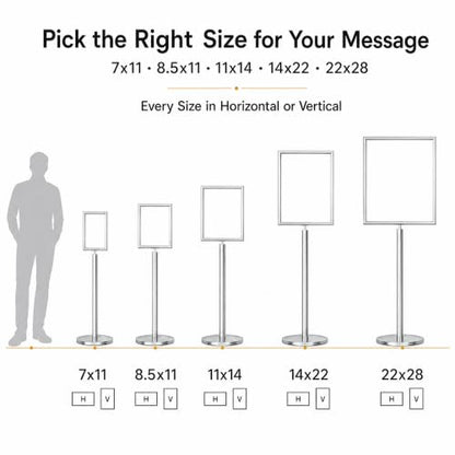 CCW 7 X 11" Vertical Pedestal Floor Sign Frame, Polished Stainless Steel - color: Polished Stainless Steel, size: 7 x 11 Inch Vertical