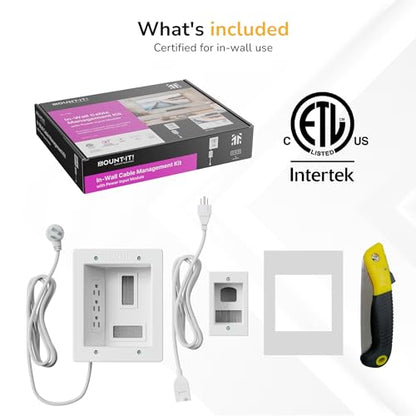 Mount-It! In-Wall TV Cable Management Kit with Power – Triple Outlet, Male Wall Plug and 5ft External & 9ft Behind the Wall Cords, Hand Saw – Easy, Safe Cable Management for TV and Home Theater Setups - style: Triple Outlet – 5ft External / 9ft In-Wall