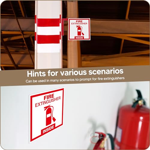 2 PCS Fire Extinguisher Inside Sign Stickers,Self Adhesive Vinyl Safety Label Waterproof, Fade and Scratch Resistant, Suitable for Indoor and Outdoor,Red on White - color: Red1