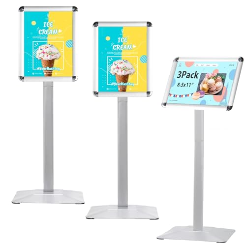 8.5x11in Floor Sign Stand, Heavy Duty Sign Holder, Silver, 3 Pack