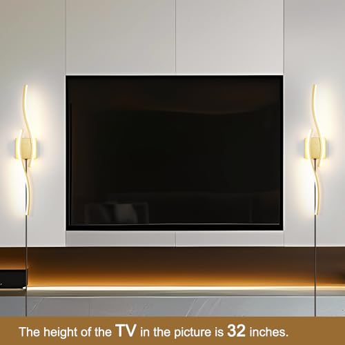 Daunton Modern Gold Plug in Wall Sconce Set of 2, Indoor Dimmable Light Fixture with Plug in Cord for Living Room, LED Sconces Lighting with Remote Control, Wall Lighting Decor for Hallway Bedroom - color: Gold, size: 27.5in A plug in