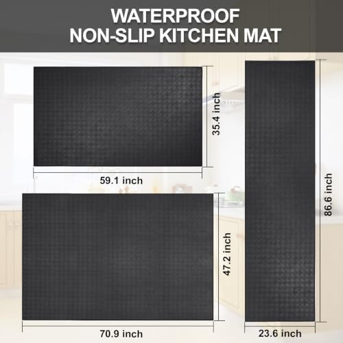 Kitchen Mats and Rugs Cushioned Anti-Fatigue, 35.4" x 59.1", Black - color: Black, size: 59.1"L x 35.4"W x 0.4"Th