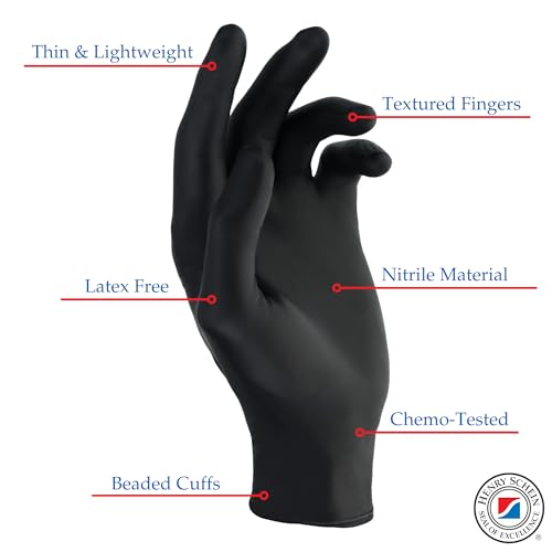 Henry Schein Criterion N300 Nitrile Exam Gloves, Black – 300/Box, Latex-Free, Disposable, Textured Fingertips, Beaded Cuff - size: Medium (Pack of 300)