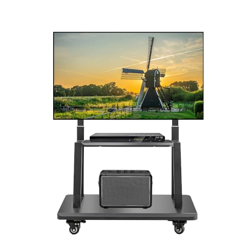 Hellsehen Mobile TV Cart,Rolling TVs Cart on Wheels Height Adjustable Heavy-Duty Floor Stand Base for 42-86 Inch LCD LED OLED Flat Panel Screens Smartboard Movable Holds up to 176lbs with Shelf - size: 42"-86"
