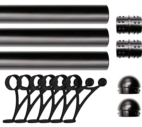 16 ft Stainless Steel Bar Foot Rail Kit, 2" OD 304 Stainless Tubing Set with Combination Brackets, End Caps & Internal Connector, Matte Black Finish Heavy Duty Footrest for Home Bar, Pub & Restaurant - size: 16 ft (64 in x 3), style: Domed End Cap