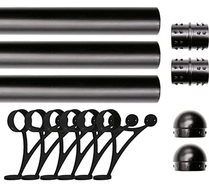 18 ft Stainless Steel Bar Foot Rail Kit, 2" OD 304 Stainless Tubing Set with Combination Brackets, End Caps & Internal Connector, Matte Black Finish Heavy Duty Footrest for Home Bar, Pub & Restaurant - size: 18 ft (72 in x 3), style: Domed End Cap