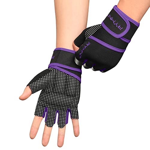 Workout Gloves for Women Men with Wrist Wrap Support Weight Lifting Gloves - color: Purple, size: Small
