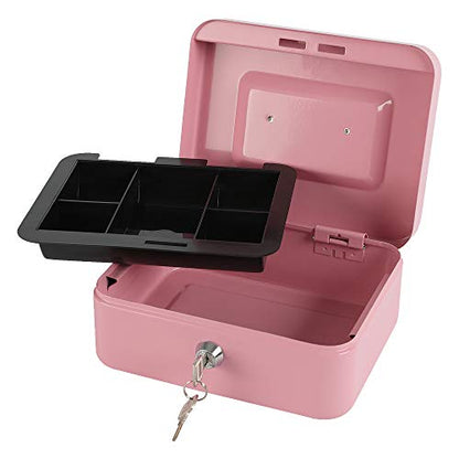 xydled Medium Cash Box with Lock, Metal Money Box, Steel Money Box, Pink - color: Pink, size: Medium