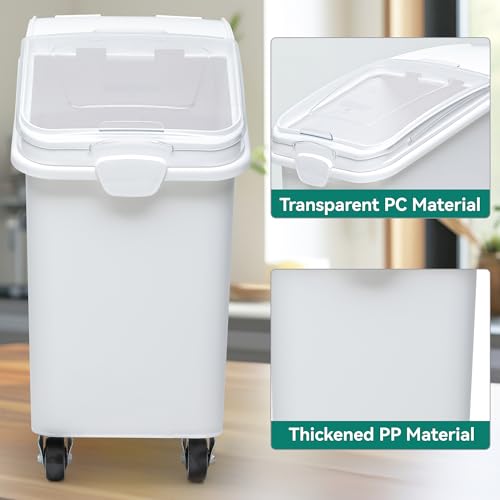 YITAHOME Commercial Rice Container Set of 2, Large Ingredient Storage Bin with Wheels, Lid, Cups & Scoop for Kitchen/Restaurant, 21 & 27 Gallon Bulk Flour Bin, White