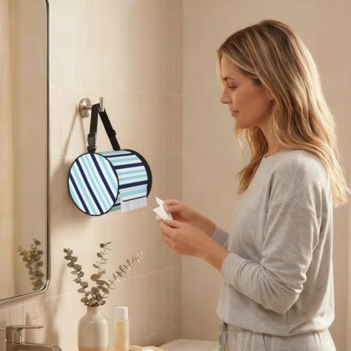Black and Blue Lines Stripe Cylinder Tissue Holder,Toilet Paper Case Cover for Bathroom Home Travel - color: Black and Blue Lines Stripe