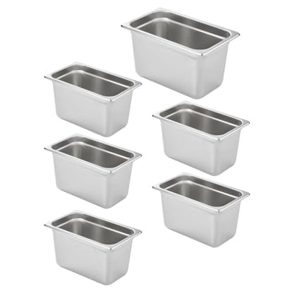 HECMAC 6 Pack Anti-Jam Hotel Pans, 1/4 Size 6 Inch Deep, Commercial Stainless Steel Chafing Steam Table Pan, Catering Storage Metal Food Pan, 23 Gauge - size: 1/4 Size, 6" Deep
