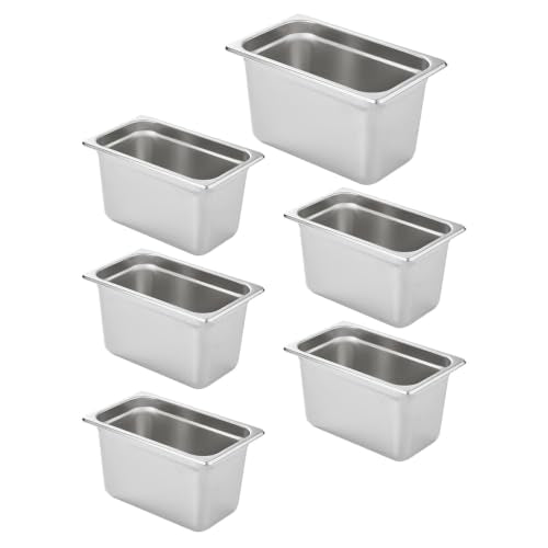 HECMAC 6 Pack Anti-Jam Hotel Pans, 1/4 Size 6 Inch Deep, Commercial Stainless Steel Chafing Steam Table Pan, Catering Storage Metal Food Pan, 23 Gauge - size: 1/4 Size, 6" Deep