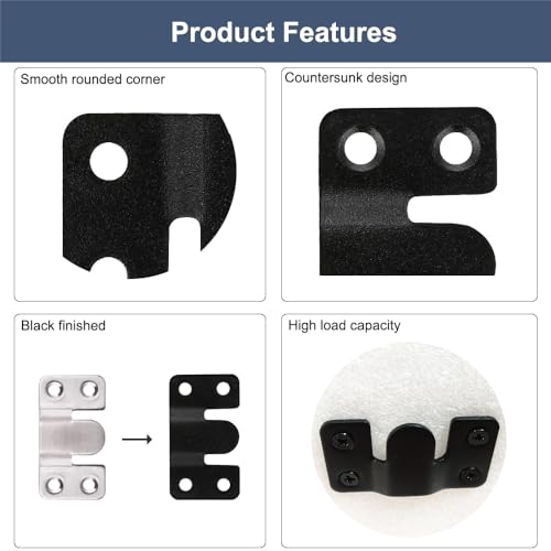 10Pcs Black Flush Mount Brackets 2.1" x 1.3" Stainless Steel Interlock Photo Hanging Buckle, Heavy Duty Picture Hanger Sectional Connector Z Clips Headboard Wall Mounting Brackets with Screws - size: 2.1" x 1.3"/ 4 hole