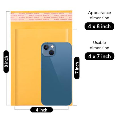 Fuxury Kraft Bubble Mailers 4x8" 100 Pack Small Padded Envelopes Usable 4x7 - color: Yellow, size: 4x8" 100PC