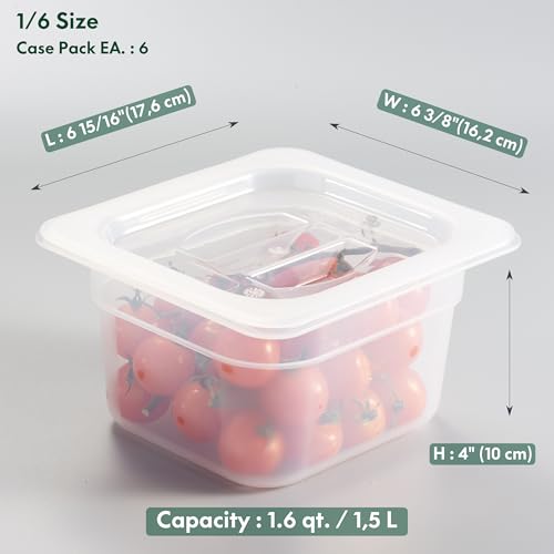 CURTA 6-Pack 1/6 Size 4" Deep Food Pan with Sealing Lid – NSF Commercial-Grade Translucent Polypropylene, Stackable Freezer-Safe Storage for Restaurants, Catering & Buffets - color: 1/6 Size, size: 4" Deep Pan (Sealing Lid)