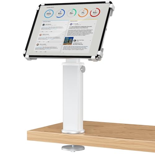 AboveTEK iPad Desk Grommet Mount, Adjustable Tablet Desk Mount with 360° Rotation & 180° Tilt, Fits 9.7"-13" Tablets, Anti-Theft iPad Stand, Heavy-Duty Aluminum Tablet Stand, Perfect for Work - color: Sliver