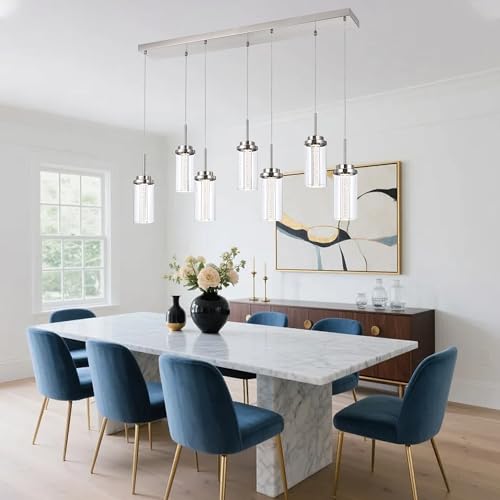 MELUCEE 43.3" Linear Chandelier for Dining Room Modern Led Pendant Lights - color: Brushed Nickel, size: 7-Light-Rectangle