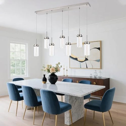 MELUCEE 43.3" Linear Chandelier for Dining Room Modern Led Pendant Lights - color: Brushed Nickel, size: 7-Light-Rectangle