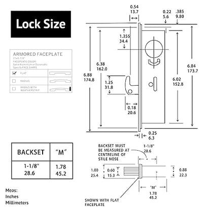 elox Storefront Narrow Stile Mortise Door Lock Hookbolt, 1-1/8" Backset, w/Aluminum & Bronze Duronodic Finish faceplate, Without Cylinder and Without Keys - color: Black,Bronze,Silver
