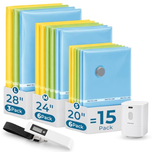 HOUSE DAY 15 Pack Vacuum Storage Bags for Travel with Cordless Pump & Scale - size: 15 Combo-Cordless PUMP