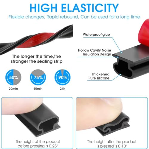 Weather Stripping Door Seal Strip, D-Shaped Self-Adhesive, Soundproof Blocks Cold Drafts & Dust, Black TPE 20Ft (3/8" W × 1/4" T) for Door Frames & Windows