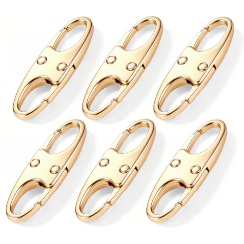 AgePlace 6 Pack Zipper Clips Anti Theft, Double Opening Zipper Lock for Backpacks & Luggage, Zinc Alloy Zipper Pull Replacement, Small Carabiner Clip for Purses, Crossbody Bags & Travel Essentials - color: Gold