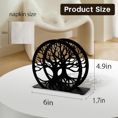 MSJGA Napkin Holder for Table, Standing Napkin Dispenser Outdoor Farmhouse Black Cocktail Napkin Holders for Kitchen Coffee Shop Dining Room (6"x 1.7"x 4.9") - size: Cocktail Napkin 6x6" - Tree