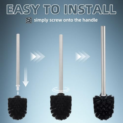 Angle Simple Toilet Brushes Refills, Black Toilet Bowl Scrubber Head 3 PCS