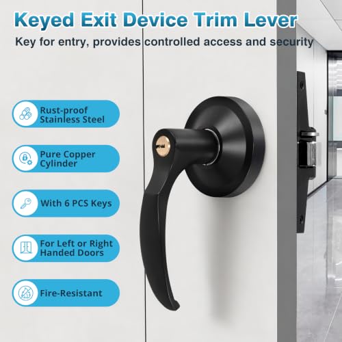 IRONWALLS 41" Push Bar Panic Exit Device, Exterior Lever, Stainless Steel - color: Black