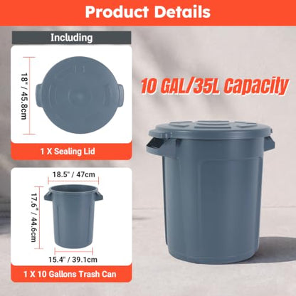 10 Gallon Small Commercial Round Trash Can with Lid - size: 10 Gallons
