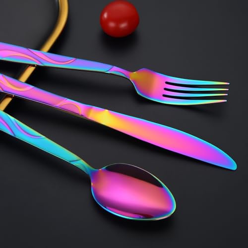 30-Piece Rainbow Silverware Set for 6 - color: Rainbow, size: 30-Piece