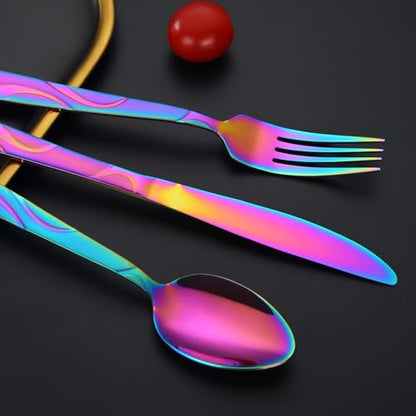 30-Piece Rainbow Silverware Set for 6 - color: Rainbow, size: 30-Piece