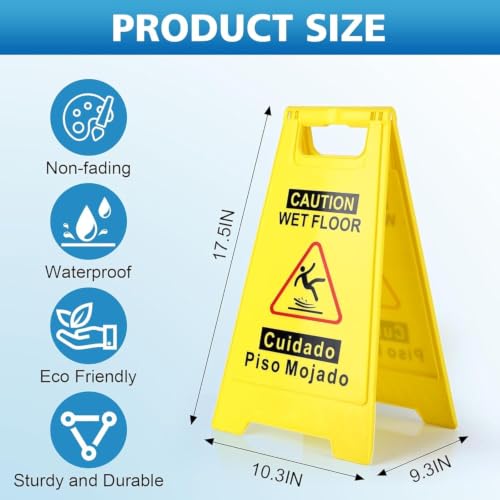 24 Inches Caution Wet Floor Sign Bright Yellow Double Sided Bilingual Folding A-Shaped Frame Design Caution Message Safety Warning Wet Floor Sign Collapsible Commercial Warning Sign Prevent Slip