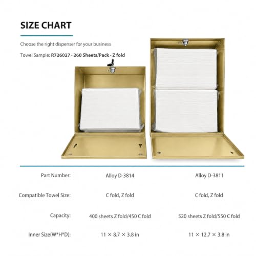 Stainless Steel Paper Towel Dispenser Wall Mount for Commercial Bathrooms - color: 3813-gold