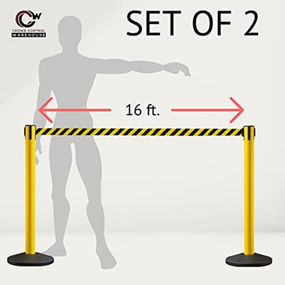 Crowd Control Warehouse RBB-150 Retractable Belt Stanchions, 2 Pack, 16 Ft
