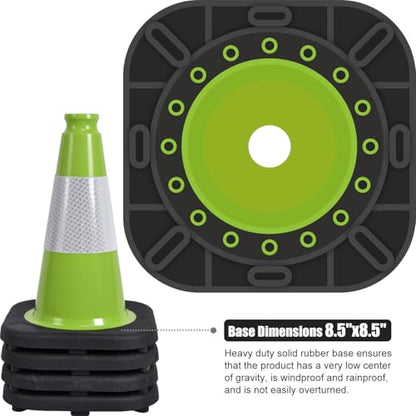 Fluorescent Orange/Green PVC Traffic Cones, Heavy Black Base Parking Lot Cone Structurally Stable Weatherproof Road Construction Safety Cones (4, Green, 12" Small) - size: 12" Small