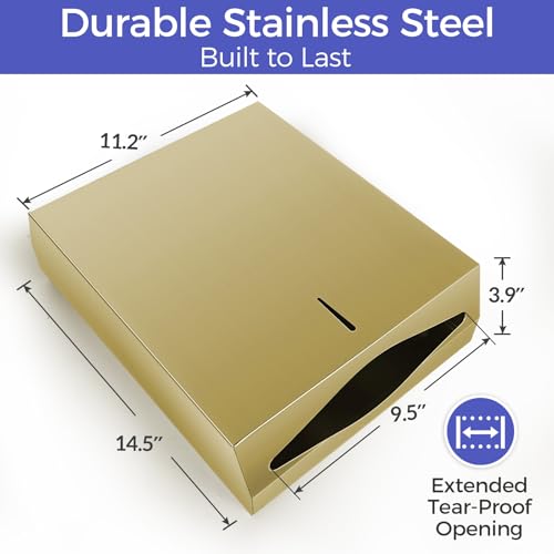 Stardrix Paper Towel Dispenser Wall Mount, Brushed Gold Stainless Steel Commercial Paper Towel Holder with Lock, Large Capacity 400 C Fold/525 Multifold Towels - color: Gold, size: 400 C Fold/525 Multi-Fold with Lock